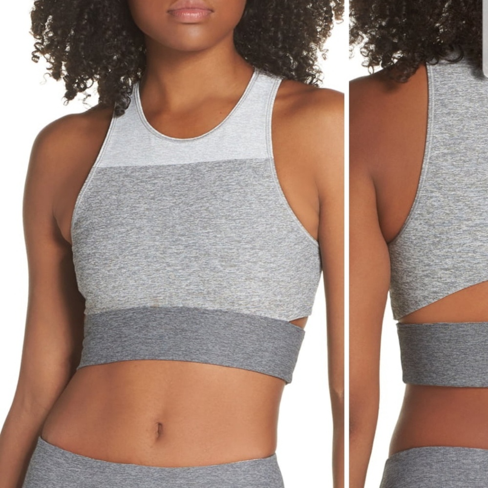 Outdoor voices tri color slash back crop top